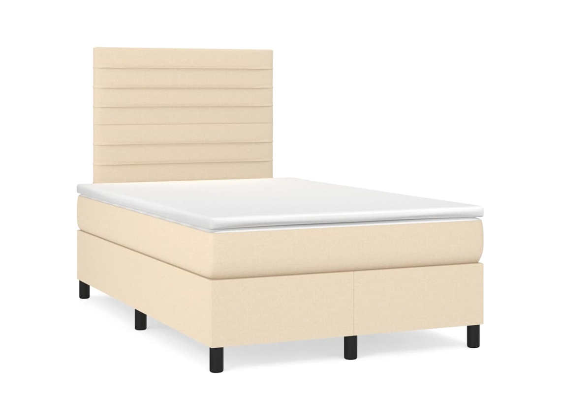 Cama Box Spring Con Colchón Tela Color Crema 120x190 Cm