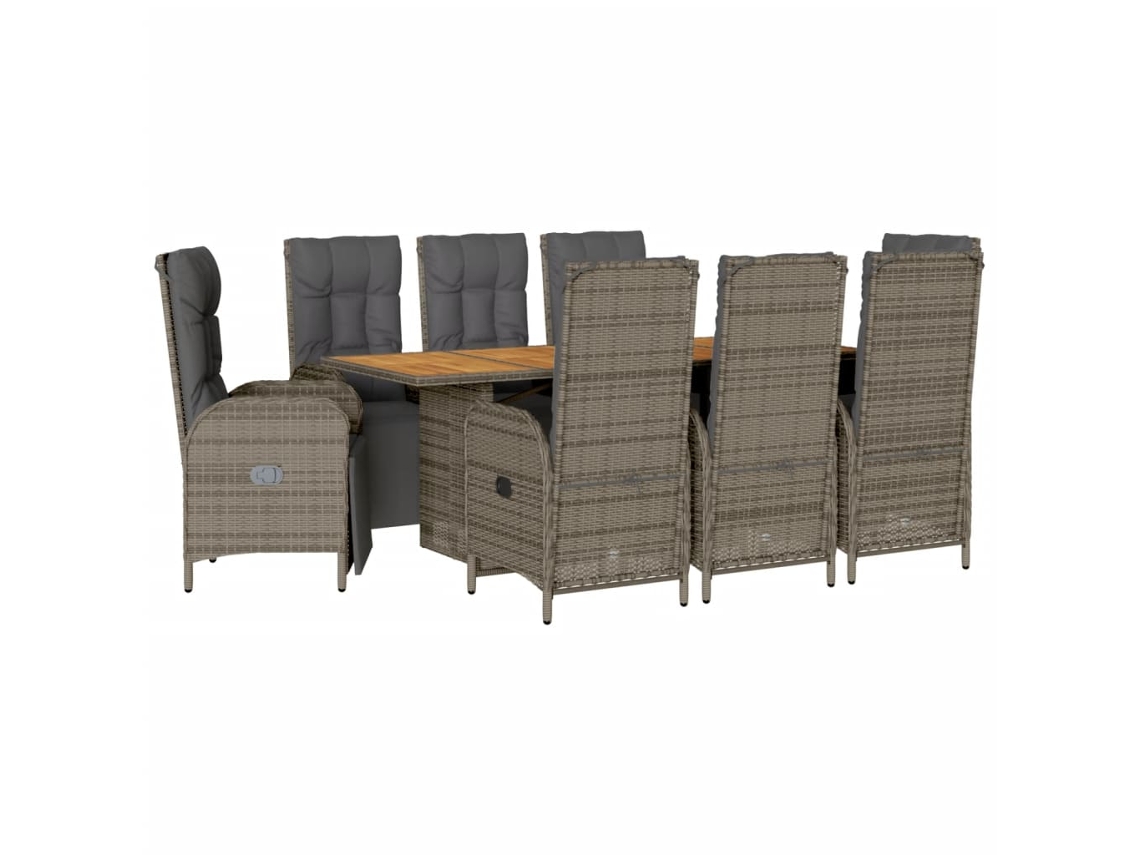 Maison Exclusive - Juego de comedor de jardín de 9 piezas con cojines de mimbre y patas grises