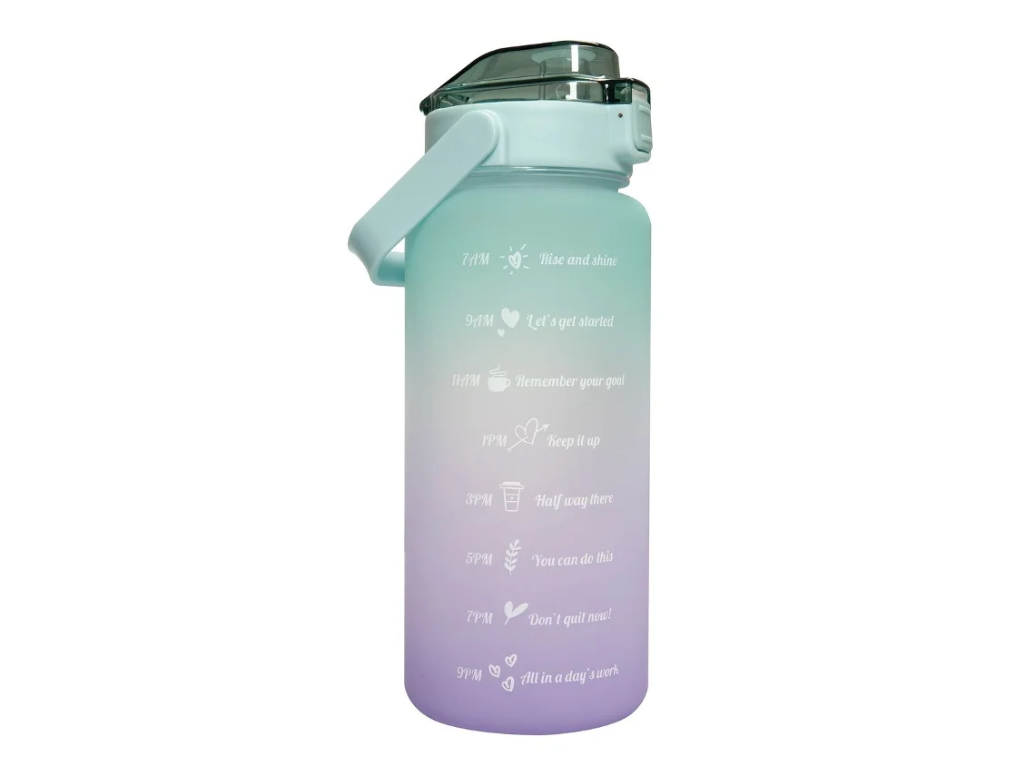 Botella de Agua con Marcador de Tiempo Motivacional 2 Litros Deportes VERDE
