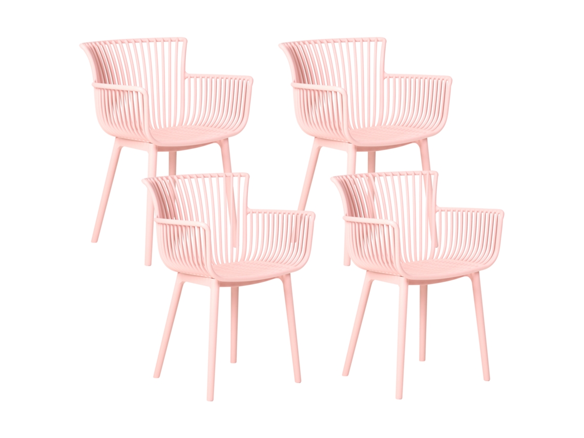 Conjunto de 4 sillas Beliani Pesaro de plástico para interior y exterior en polipropileno rosa (58 x 45 x 84 cm)