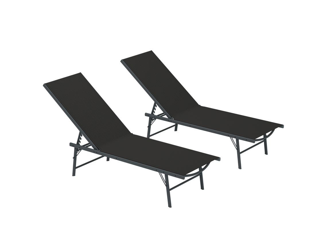 Juego De 2 Tumbonas Plegables De Textilene, Sillas Reclinables De Jardín Para Exteriores, 54 X 164 X 84 Cm, Color Negro.