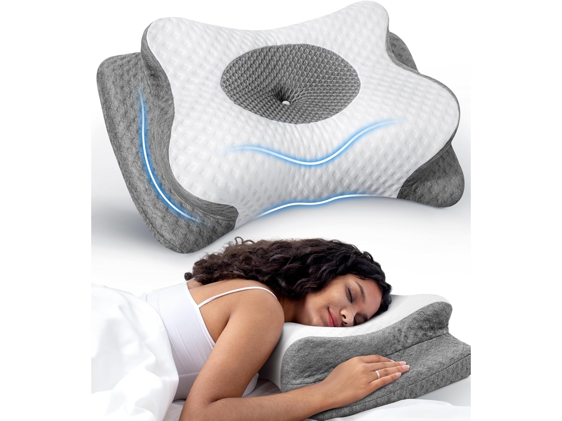 Almohada Cervical De Espuma Viscoelástica, Almohada Ortopédica Ergonómica Para El Dolor De Cuello, Color Blanco Y Gris. Gertiz