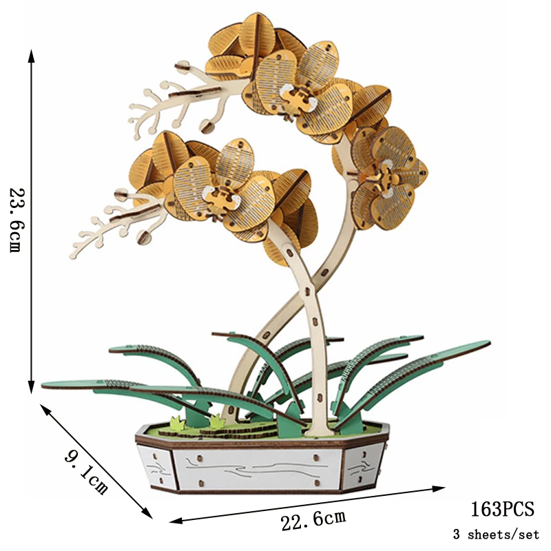 (orquídea Phalaenopsis) Rompecabezas 3d De Madera Para Armar Tú Mismo, Modelo De Ramo Preservado.