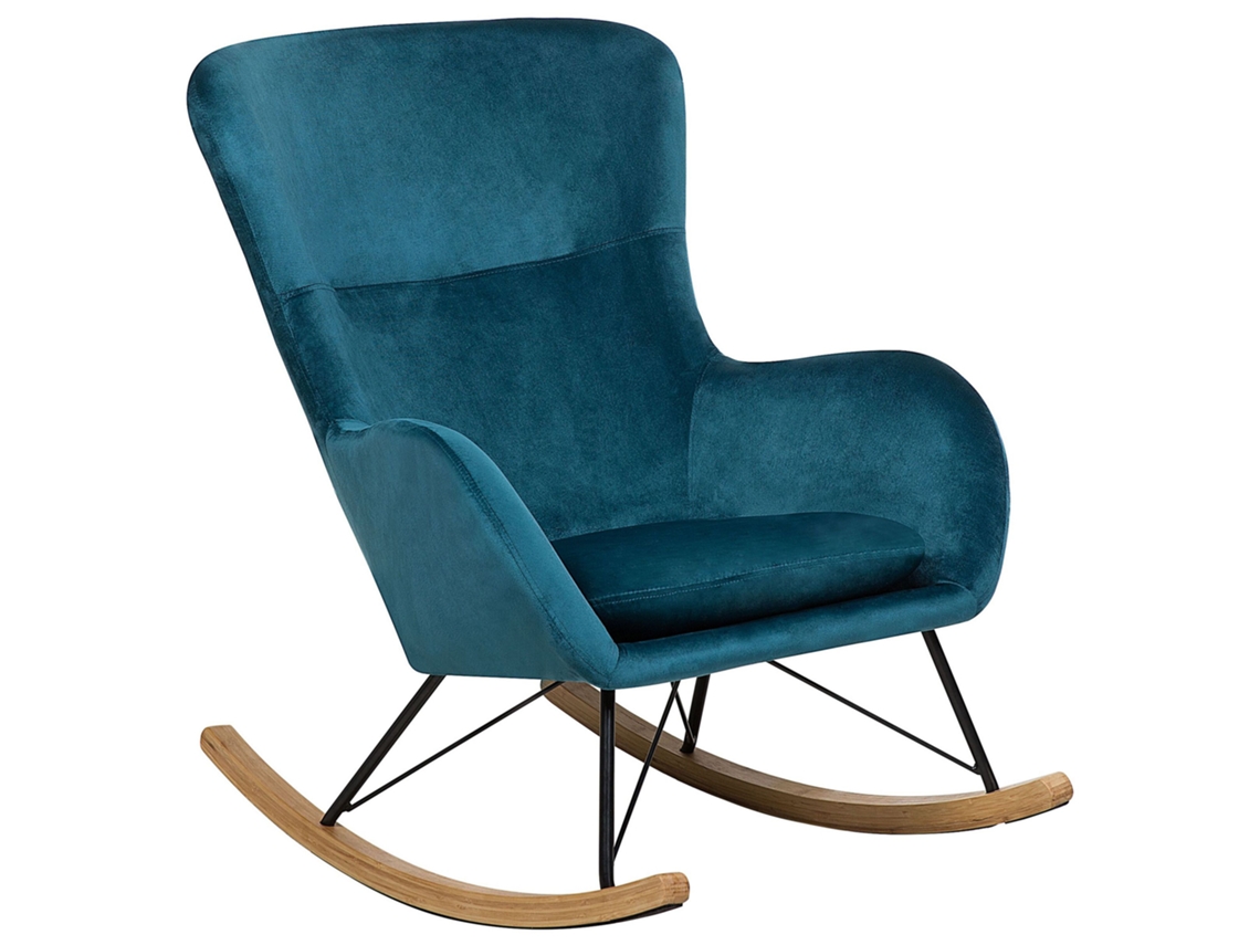 Silla mecedora BELIANI Ellan de Terciopelo Azul 71x90x97