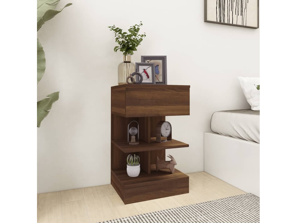 Mesita de Noche 40X35X65 Cm Madera Procesada Roble Marrón