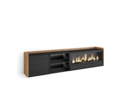 Mueble Tv, Televisión, 212x35x50cm, Para Tv Hasta 80", Chimenea Eléctrica Xxl, Led, Negro Y Roble