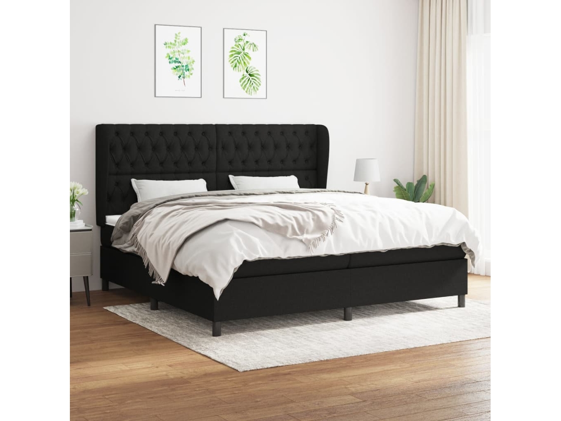 Cama Box Spring Con Colchón Tela Negro 200x200 Cm