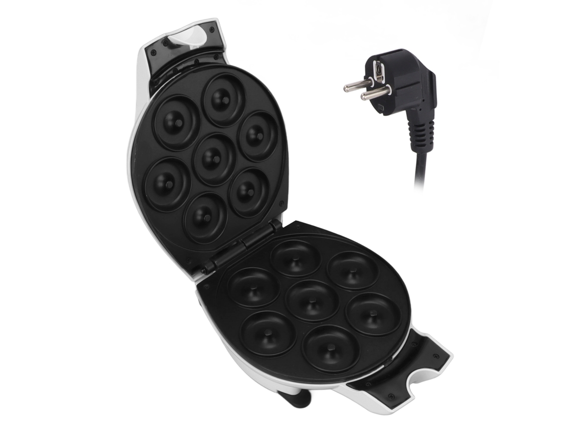 Mini máquina para hacer donuts (750 W, 7 unidades, calentamiento rápido, doble cara, antiadherente, blanca, 220 V, UE)
