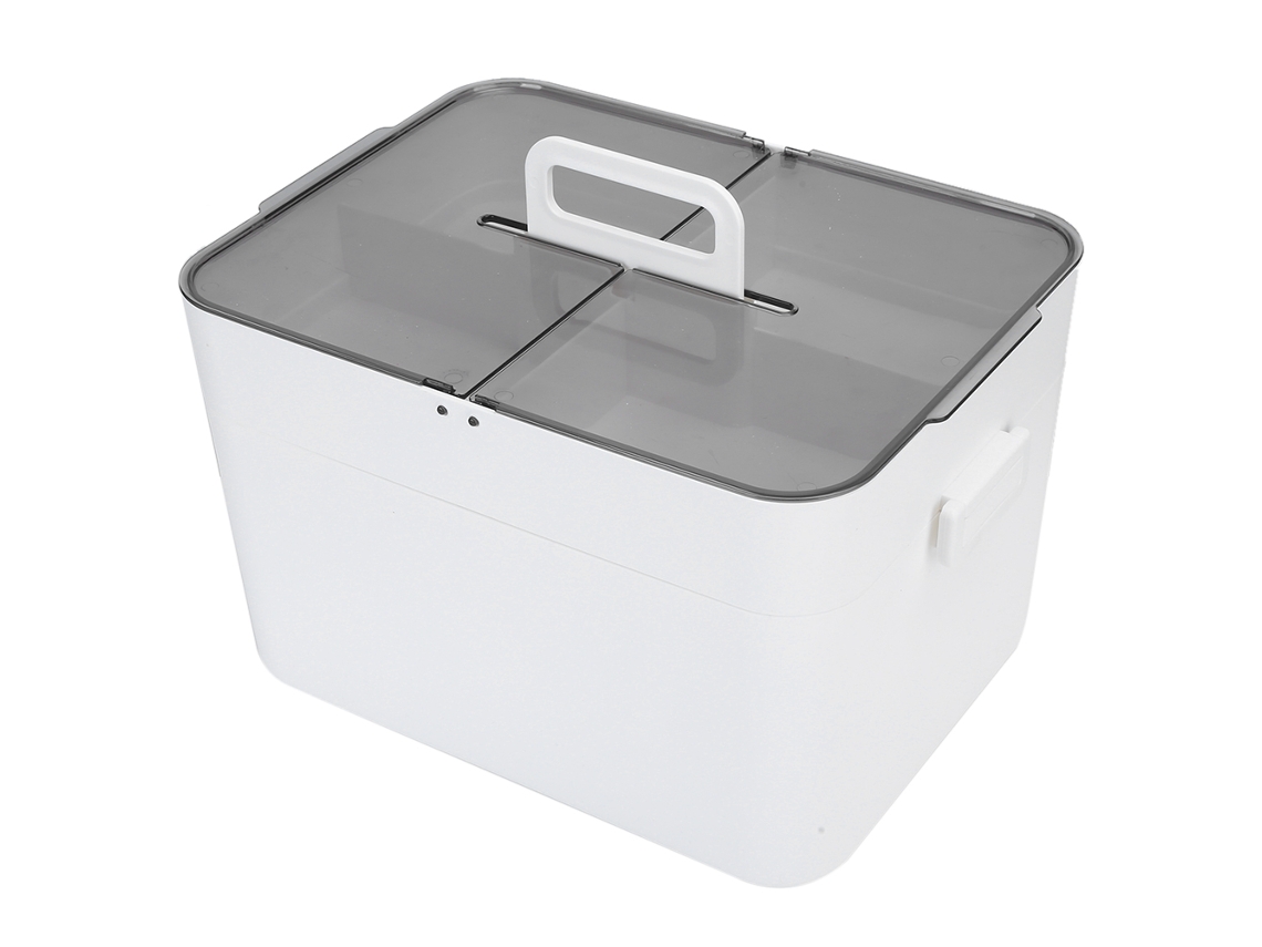 Caja Portátil De Plástico Blanco De Doble Capa Para Guardar Medicamentos, Con Compartimentos.