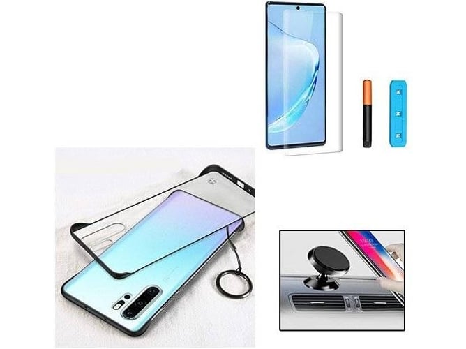 Kit Carcasa, Protector de Vidrio Nano Curved UV y Soporte Magnético Auto Samsung Galaxy Note 10 PHONOCARE Naked Transparente