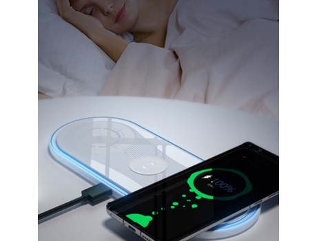 Estación de Carga Carga Compatible Teléfono Luz Ambiental Rápida Inalámbrico Plano Dual CHRONUS Blanco