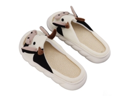 Pantuflas de lino resistentes al desgaste, cómodas pantuflas de interior con punta abierta, sandalias para las cuatro estaciones, estampado de vaca