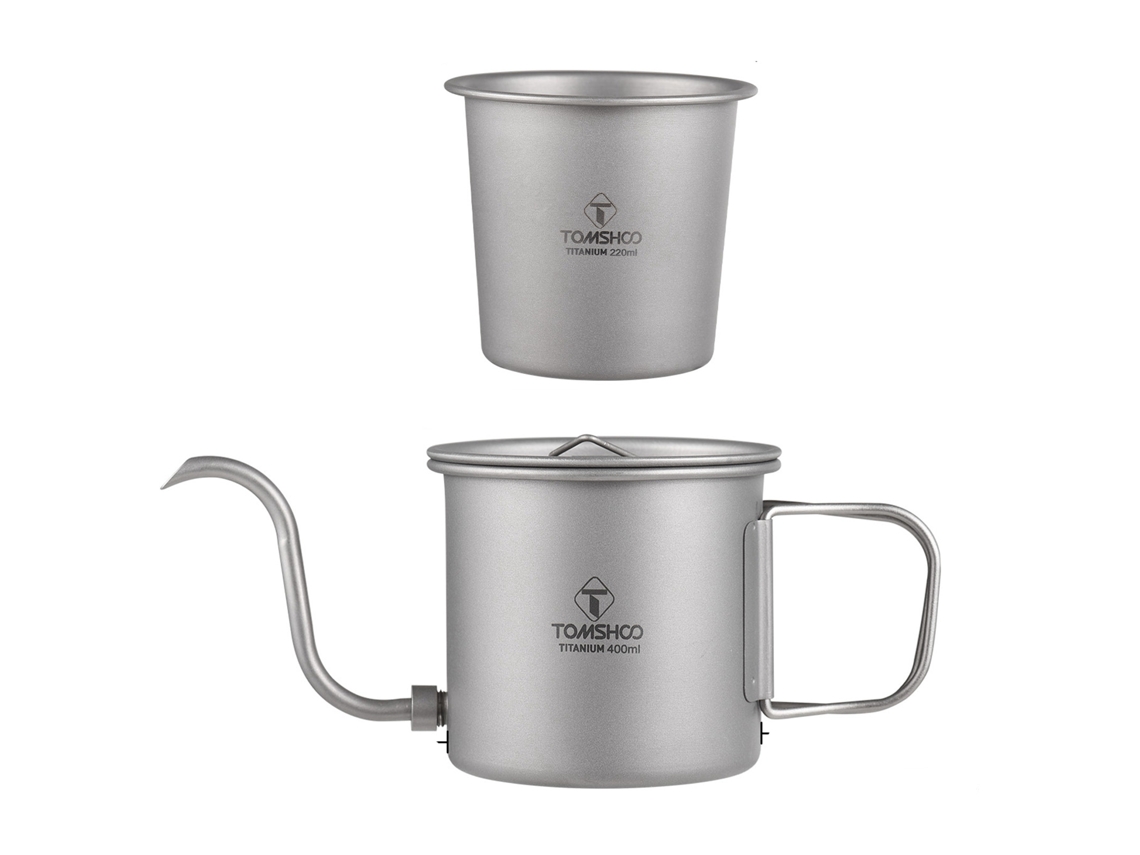 Taza De Café Portátil De Titanio De 400 Ml Para Camping, Con Boquilla Desmontable Y Asa Plegable Para Uso En Exteriores E Interiores.