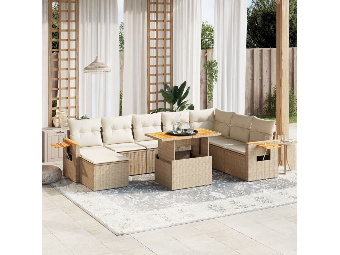 Conjunto de 9 sofás de jardín con cojines de mimbre beige de Dkd Home Decor