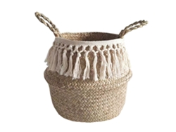 KOFIHETY Cesta tejida plegable para plantas de interior, multiusos para plantas y almacenamiento, hecha a mano con algas marinas, material natural y estilo rús