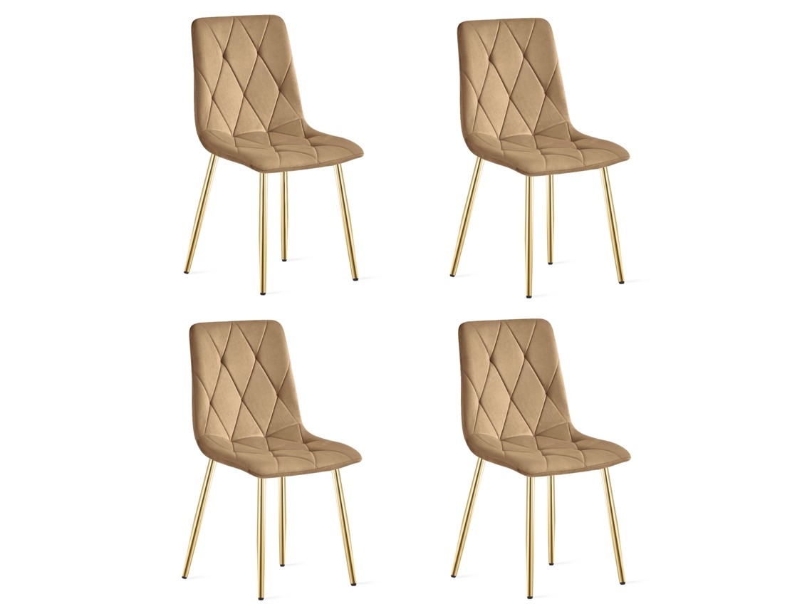 Silla De Comedor Juego De 4 Piezas Tyra Asiento Marrón, Piernas De Oro, Asiento Acolchado, Asiento Ergonómico