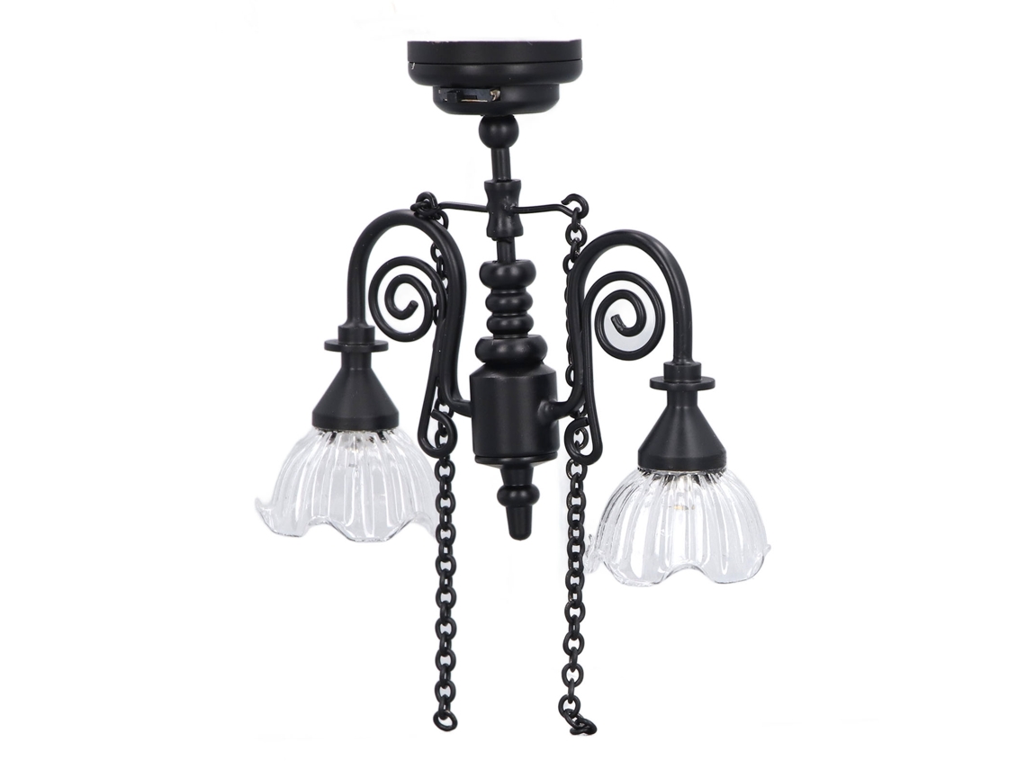 Lámpara De Techo En Miniatura Para Casa De Muñecas, Diseño Floral, Dos Cabezales, Estilo Retro, Escala 1:12, Color Negro.