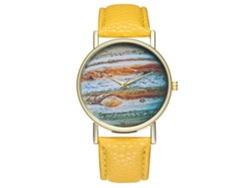 Reloj analógico de cuarzo con correa de PU para mujer y hombre Regalo Amor (amarillo)