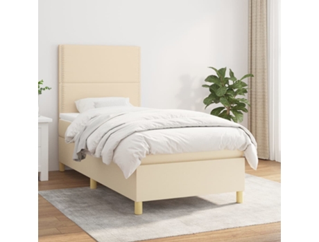 Cama con somier VIDAXL (Beige - Tela - 203 x 90 x 128 cm)