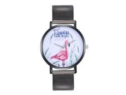 Reloj De Pulsera De Cuarzo Para Mujer Con Brazalete De Acero Inoxidable Y Esfera Redonda Con Diseño De Animales - Negro