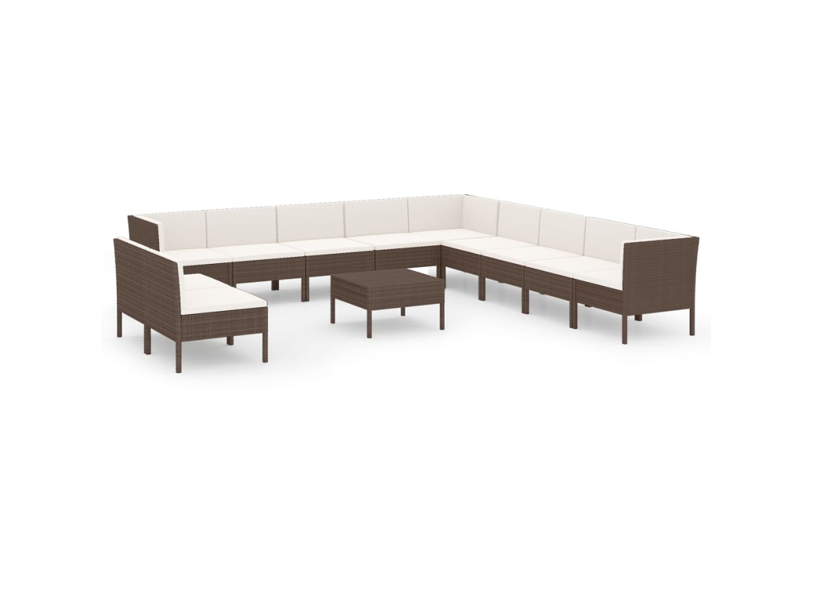 Conjunto 12 muebles de jardín VIDAXL y cojines ratán sintético marrón