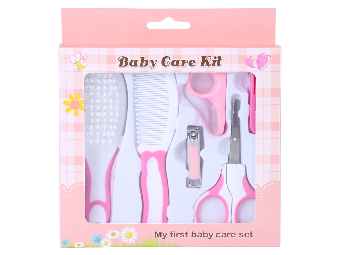 Kit De Cuidado Para Bebé De 6 Piezas: Cepillo, Peine, Cortapelos Y Tijeras Para Uñas - Rosa