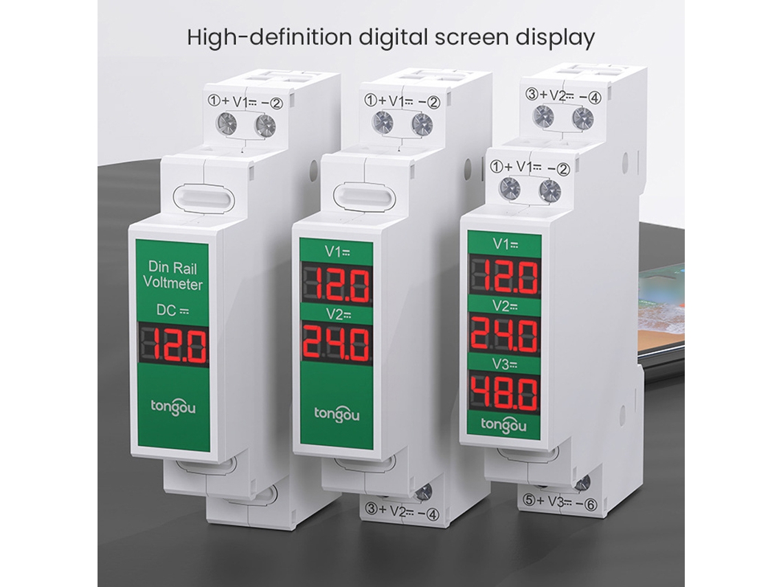 Voltímetro Digital Led Inteligente Dc11v-310v Con Montaje En Riel Din