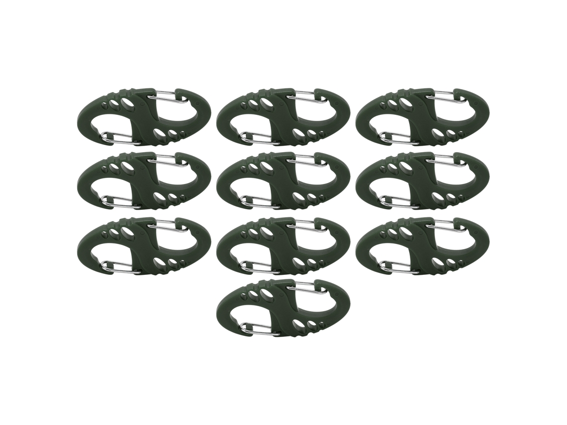 10 Mosquetones En Forma De Figura 8 Y S De Acero Y Plástico Para Mochilas, Sistema Molle, Llavero De Liberación Rápida, Color Verde Militar.