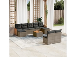 Conjunto de sofá de jardín de 10 piezas con cojines, ratán gris, DKD Home Decor