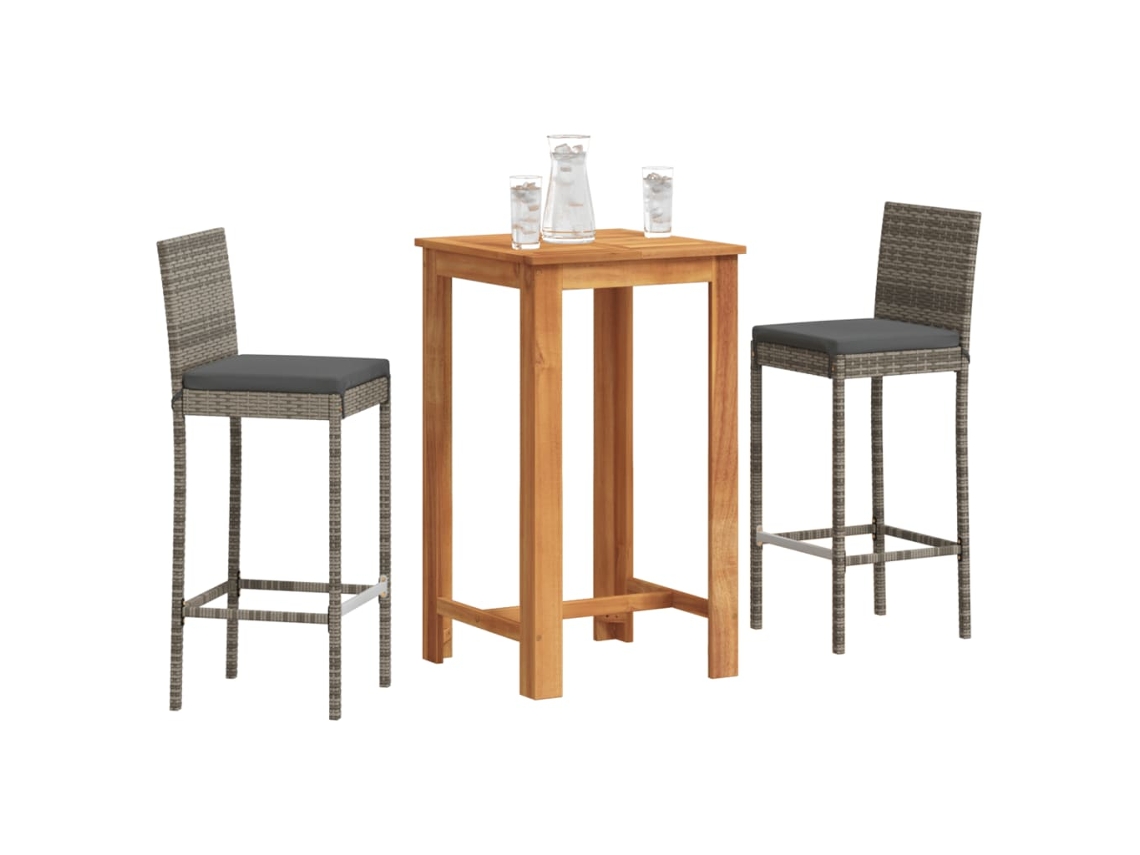 Mesa Y Taburetes De Jardín 3 Pzas Madera Acacia Ratán Pe Gris