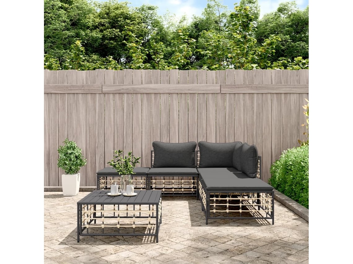 Conjunto de jardín de 6 piezas con cojines de mimbre sintético antracita, Dkd Home Decor