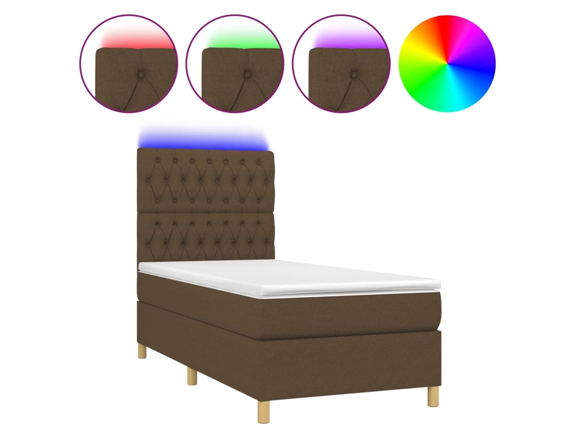 Maison Exclusive - Cama Box Spring Colchón Y Luces Led Tela Marrón Oscuro 80x200cm