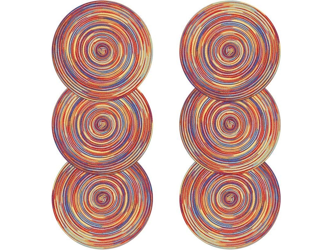 Juego De 6 Agarraderas Redondas De Tela Lavables Y Resistentes Al Calor En Color Rojo Para Fiestas.