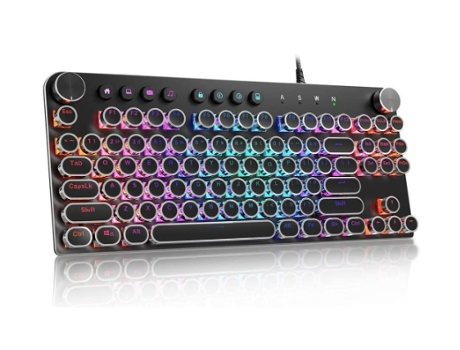Teclado mecánico Teclado de computadora anti-fantasma Teclado para juegos retro con cable USB 2.0 con retroiluminación de panel de aleación de 87 t...