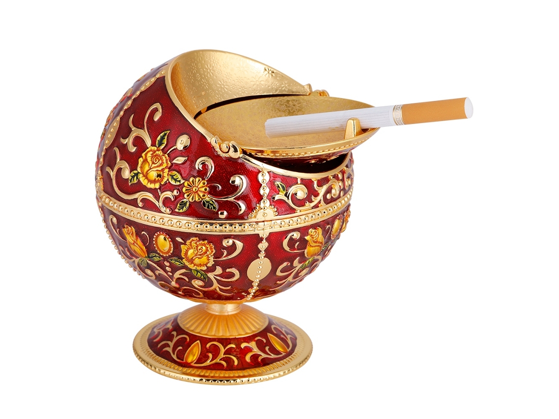 Cenicero Redondo De Metal, Mini Bola Portátil Con Diseño Estampado, Regalo Decorativo (01)