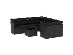 Conjunto de 9 sofás de jardín con cojines, mimbre, negro, MAISON EXCLUSIVE (9 piezas)