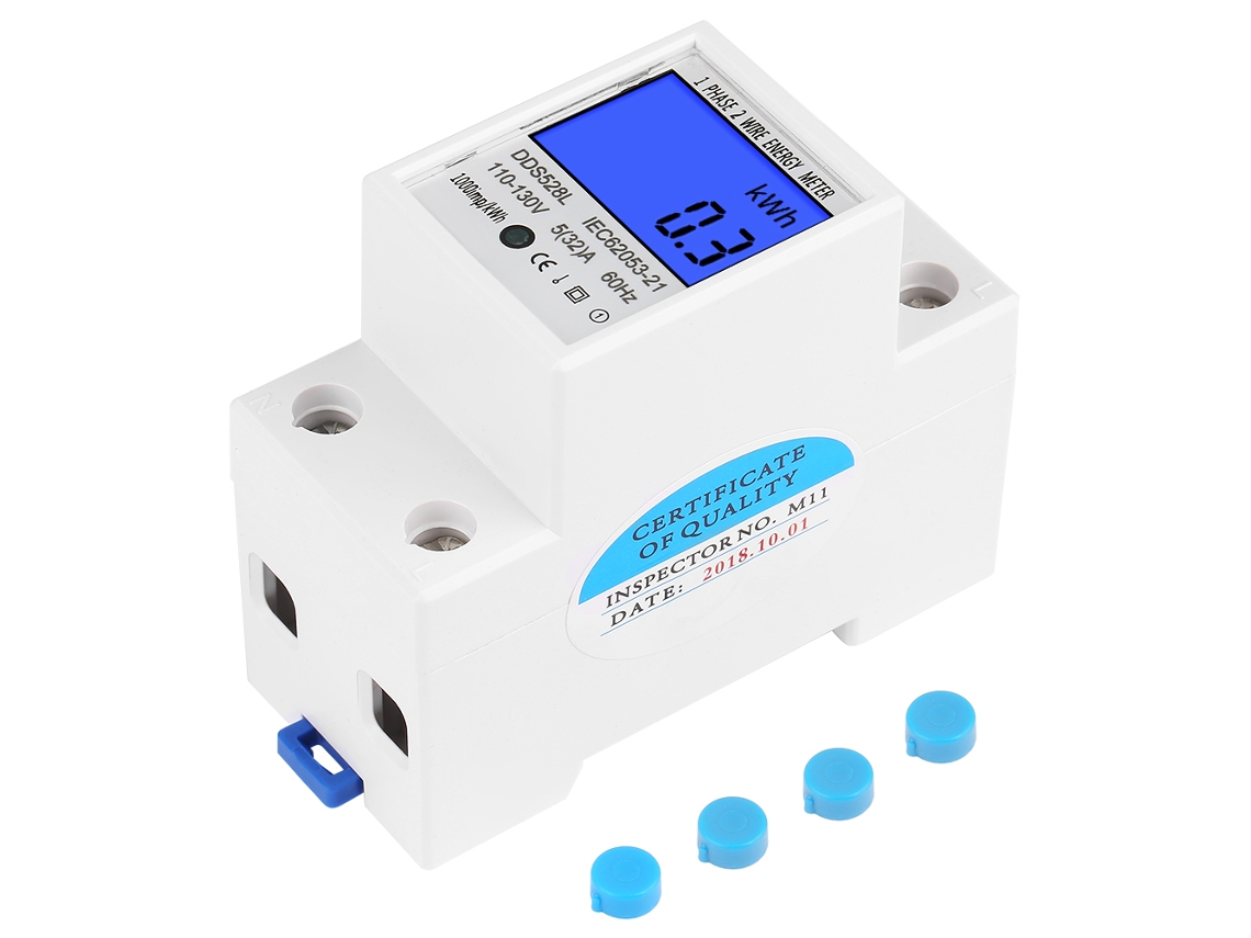 Medidor De Energía Digital Monofásico Lcd, 5-32a, 110-130v, 60hz, Con Retroiluminación Para Montaje En Riel Din.