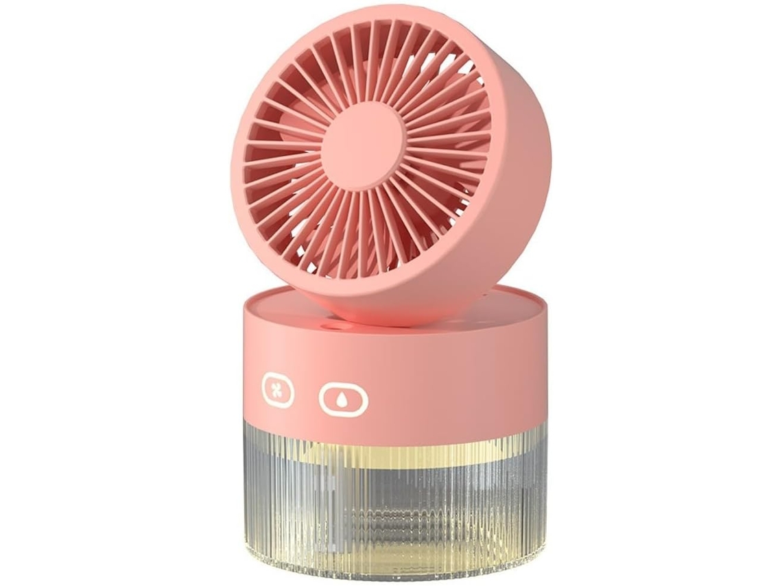 Ventilador portátil Digitallab con humidificador en aerosol, plegable, luz LED nocturna, recargable (rosa)