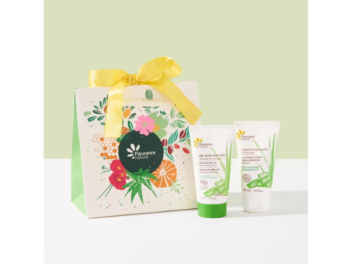 Bolsa pequeña con cinta amarilla y dúo de aloe vera
