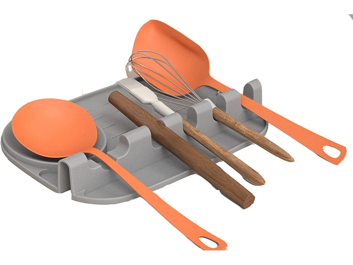 VVJIJILLY Suporte 2 Em 1 Para Colher E Utensílios De Cozinha, Silicone Com Escorredor, Protege A Bancada