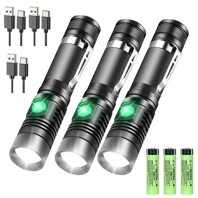 Lanterna Led de Alta Potência com Clipe para Caneta, Recarregável, À Prova D'água, 6 Modos de Iluminação MDUG (1 Unidade)