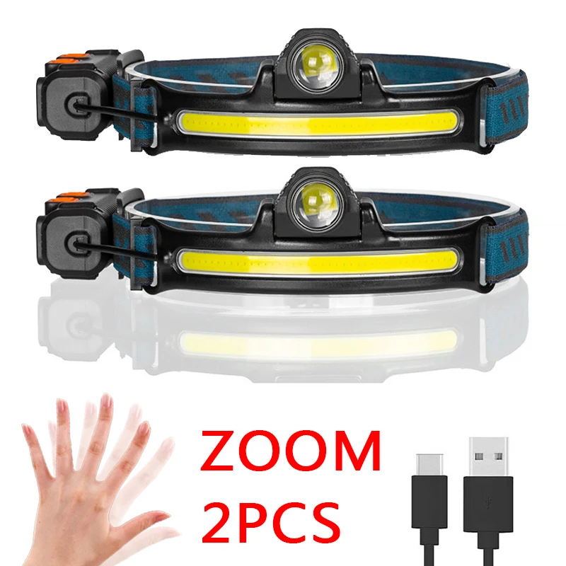 Linterna frontal LED con sensor de movimiento, XPGCOB, batería 18650 integrada, recargable por USB, ideal para acampar. Aeuzwr