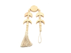 Decoración De Pared Con Forma De Luna, Colgante De Luna De Madera Con Macramé Y Perlas (beige)
