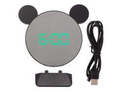 Reloj Despertador Digital Espejo Led Con Ajuste De Brillo 2 Niveles Diseño Oreja Luz Verde