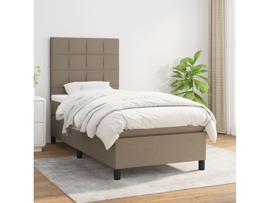 Cama Box Spring Con Colchón Tela Gris Taupe 80x200 Cm