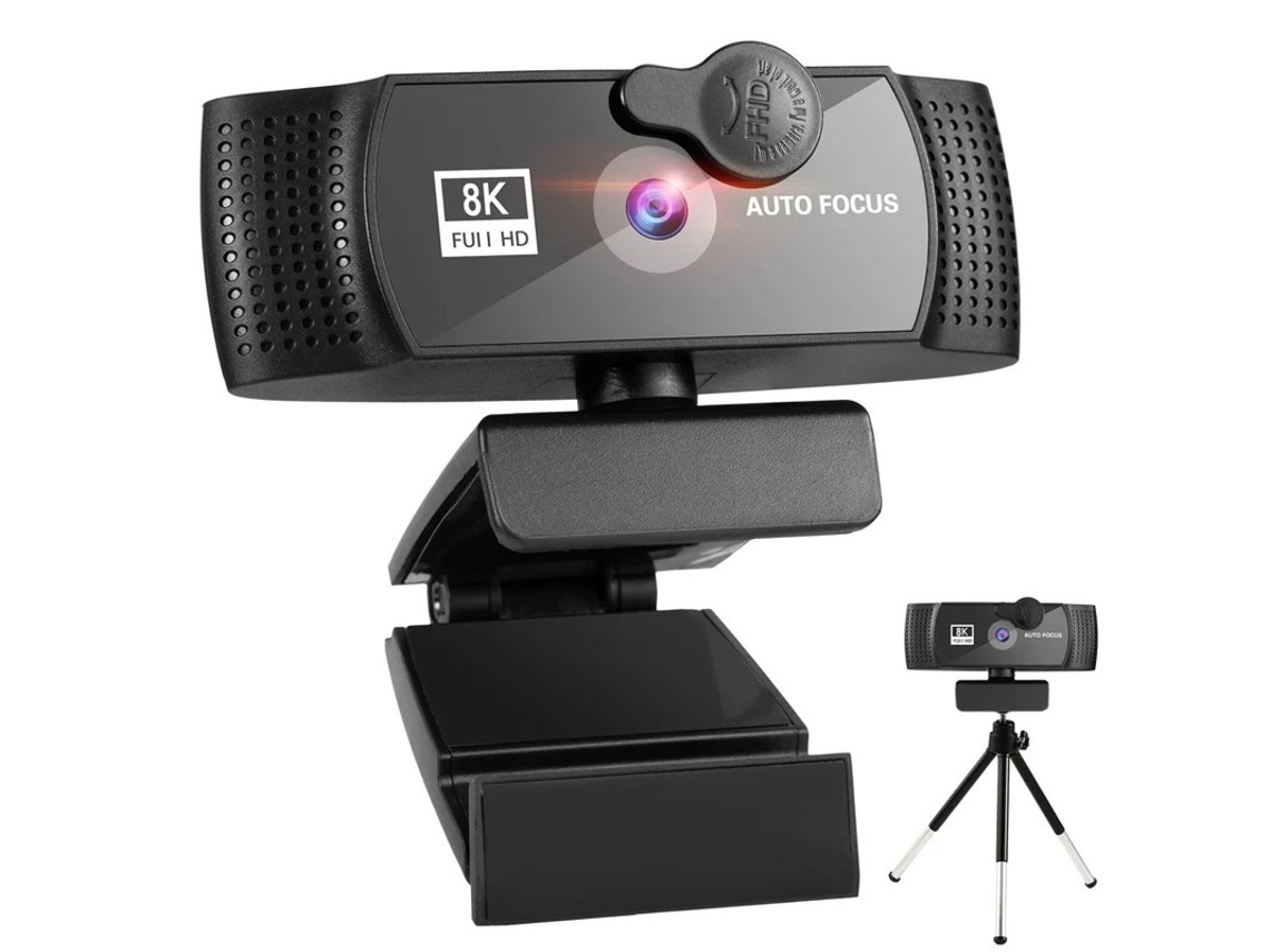 Cámara web con micrófono, cámara web 8K HD con cubierta de privacidad, conexión USB, enfoque automático y corrección de luz AWB, negra Bestvite