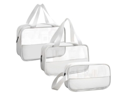 Juego De 3 Neceseres Transparentes, Bolsas De Maquillaje Impermeables Con Asa Para Viajes - Blanco