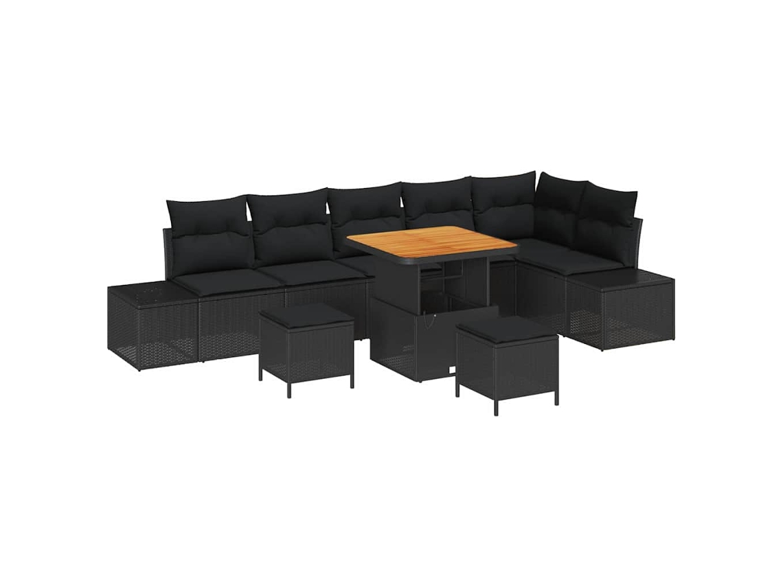Maison Exclusive - Conjunto De Sofás De Jardín Con Cojín 9 Pcs Negro Poliratán