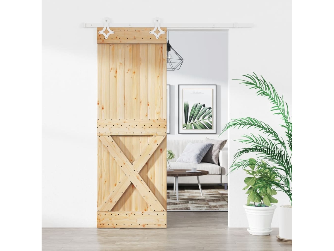 Puerta corredera con herrajes 85x210 cm madera maciza de pino LOVELY HOME