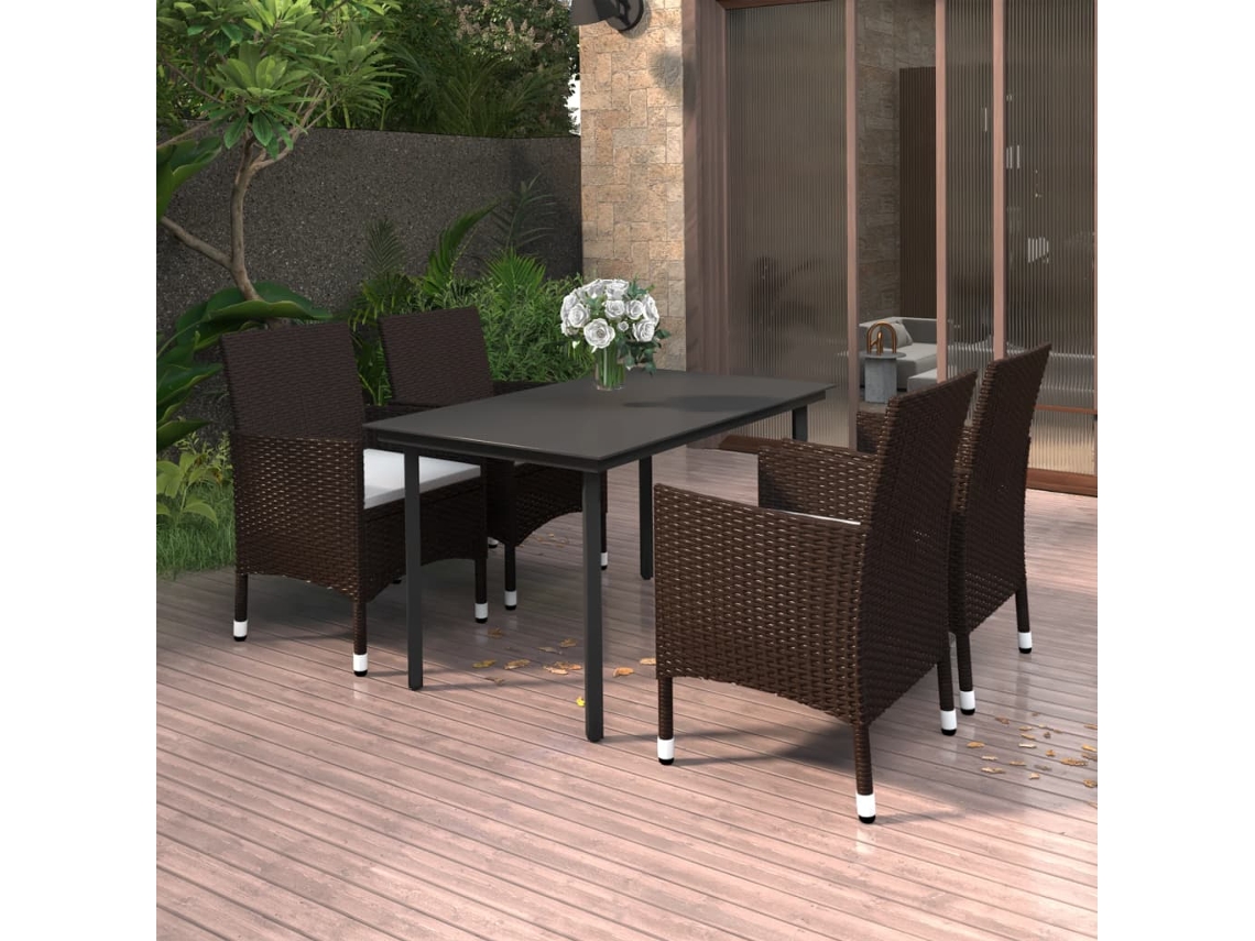 Juego de comedor de jardín de 5 piezas con base de mimbre y cojines de cristal de DKD Home Decor